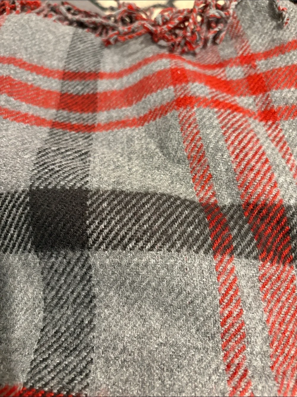 Pottery Barn Whitaker Gray and Red Plaid Reversible Throw